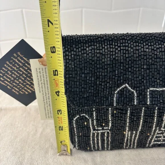 Made in India City Skyline Beaded Bundle - Shoulder Bag and Wristlet - Black - Picture 9 of 16